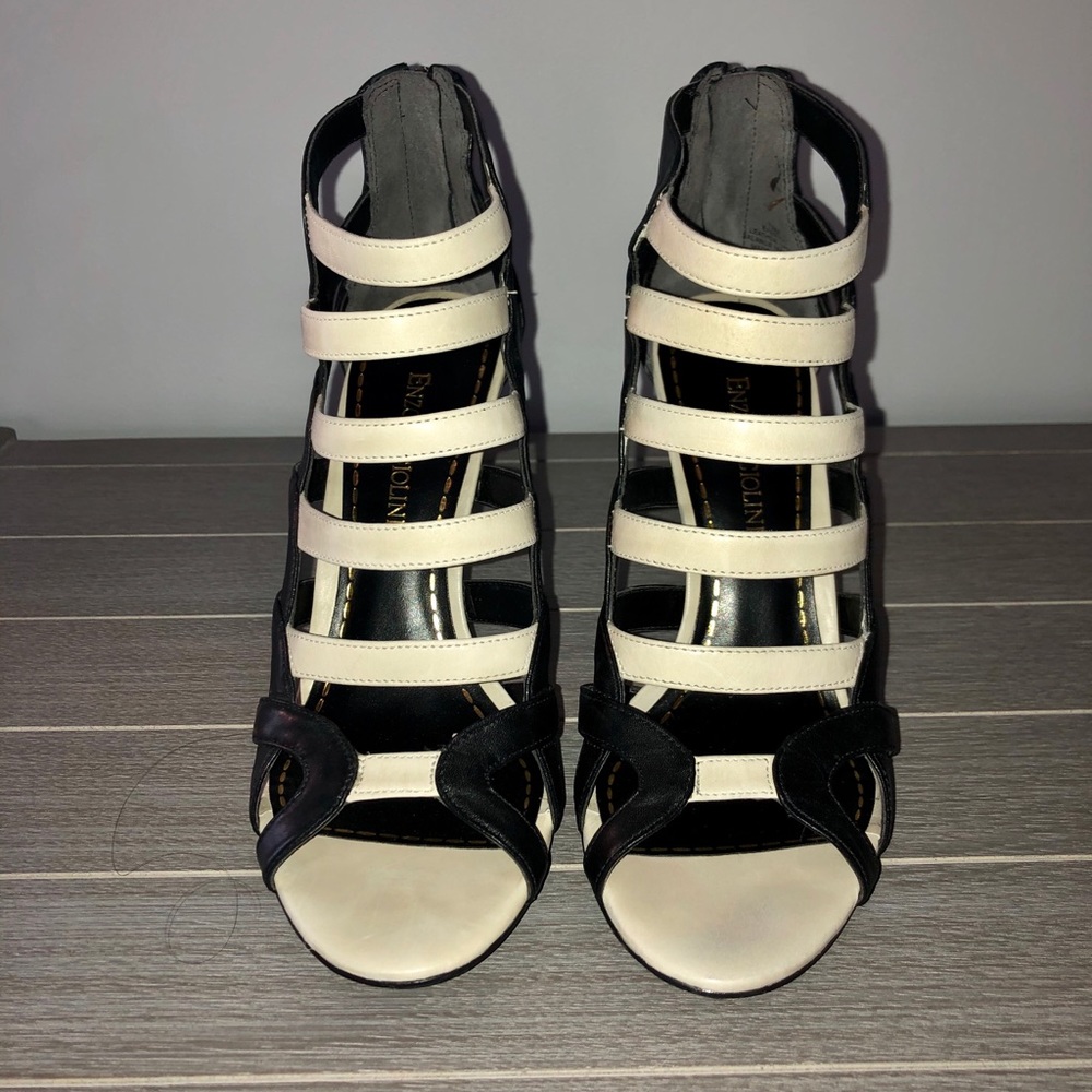 Enzo Angiolini Brien Heels Cream Black Leather 7.5